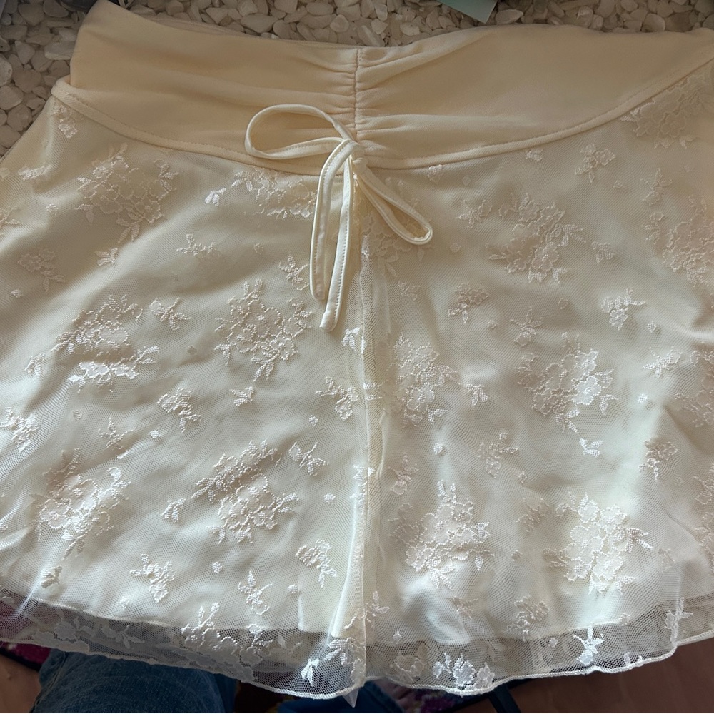 Cream Lace Mini Skirt
